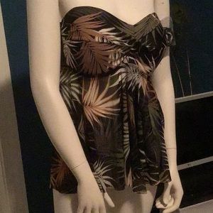 Kona Sol Bandeau Flyaway Tankini Top Multicolor Palm Leaf Print NWT Size Large